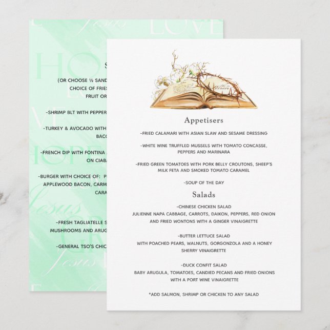 Floral Baptism or Christening Menu (Front/Back)