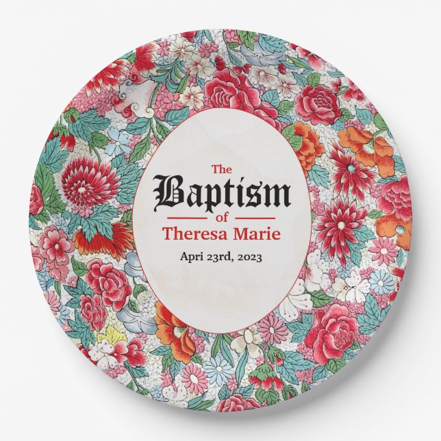 Floral Baptism Paper Plates (Front)