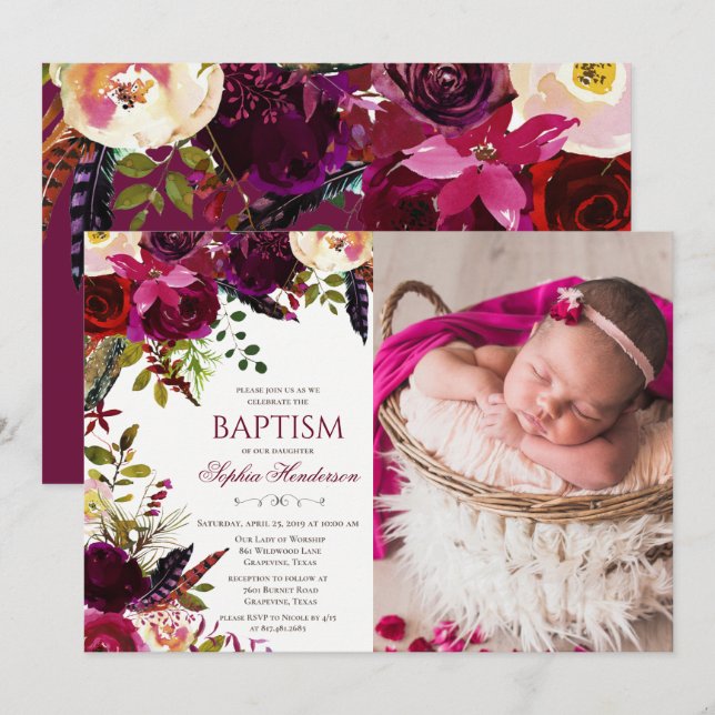 Floral Baptism Photo Invitation (Front/Back)