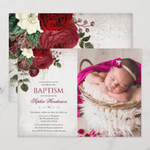 Floral Baptism Photo Invitation