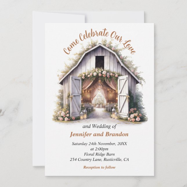 Floral Barnyard Wedding Invitation (Front)