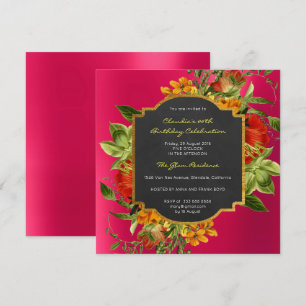 Floral Baroque Birthday Gold Frame Pink Raspberry Invitation