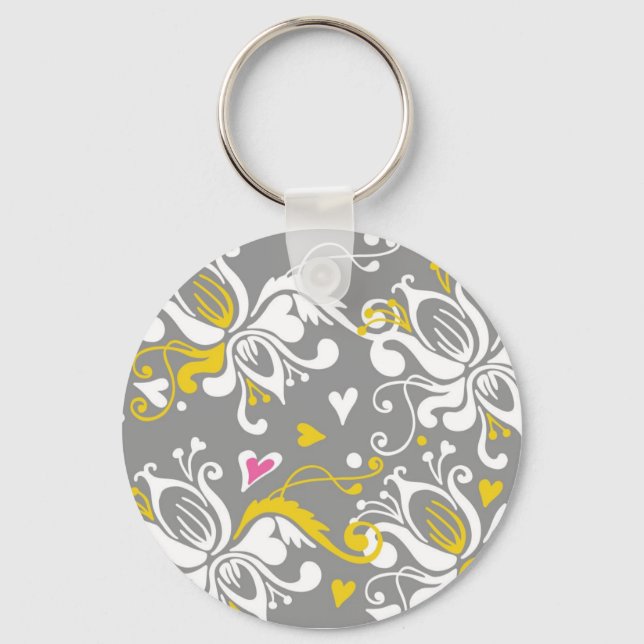 Floral Baroque Pattern Key Ring (Front)