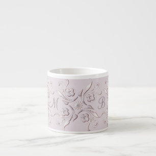 Floral baroque pink pattern. monogram. espresso cup