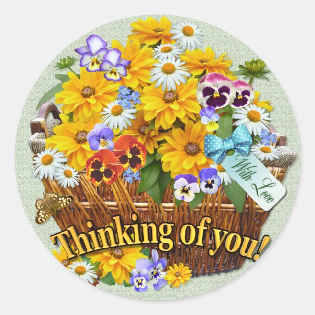 Floral Basket Classic Round Sticker (Front)
