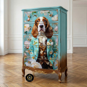 Floral Basset Hound in Teal Suit Decoupage Tissue Paper