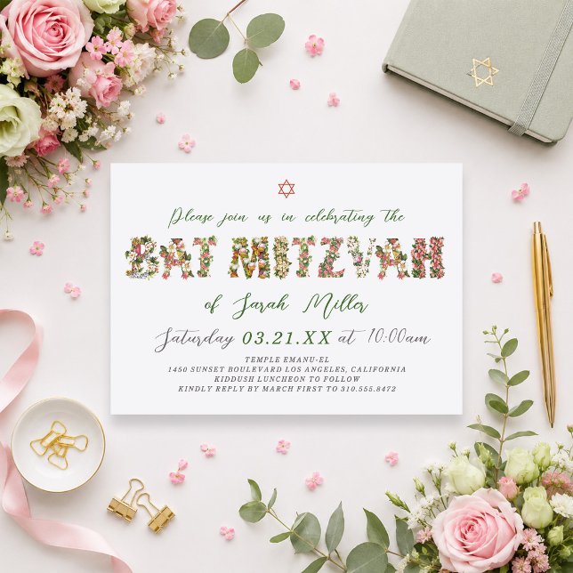 Floral Bat Mitzvah Invitation Botanical (Creator Uploaded)