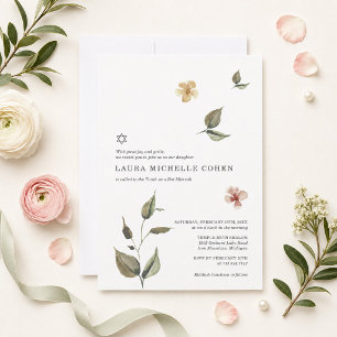 Floral Bat Mitzvah Invitation Botanical