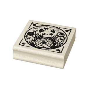 Floral Bat                                         Rubber Stamp
