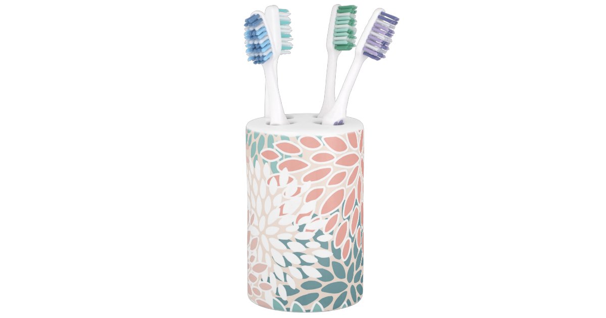 Floral Bathroom Accessories, Teal, Peach, Coral Bathroom Set Zazzle