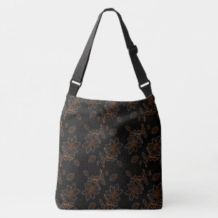 Floral Batik Pattern Dot Gold Black Crossbody Bag