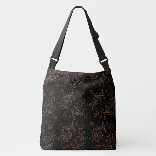 Floral Batik Pattern Dot Gold Black Crossbody Bag (Front)