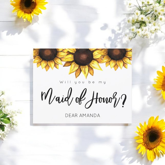 Floral Be My Maid of Honour Sunflower Postcard (Creator Uploaded)