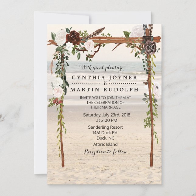 Floral Beach Arbor Wedding Invitation (Front)
