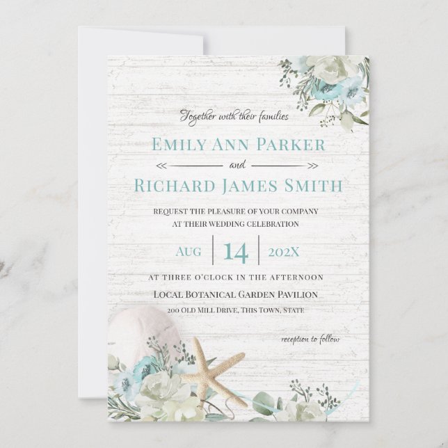 Floral Beach Driftwood Wedding Invitation (Front)