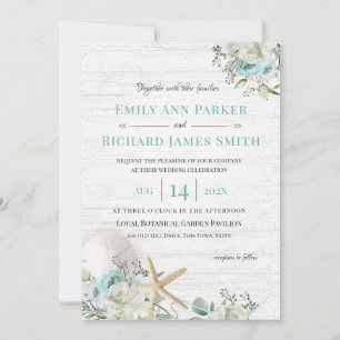 Floral Beach Driftwood Wedding Invitation