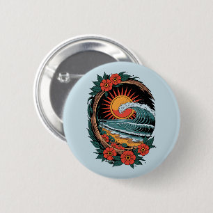 Floral Beach Lover Sunset Vacation Gift Retro 6 Cm Round Badge