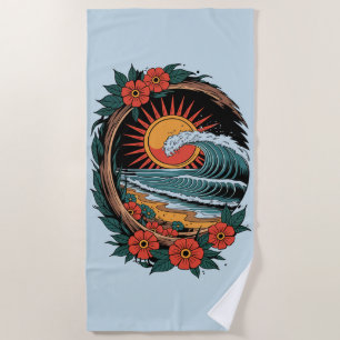Floral Beach Lover Sunset Vacation Gift Retro Beach Towel