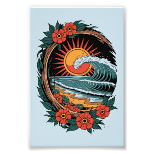 Floral Beach Lover Sunset Vacation Gift Retro Photo Print