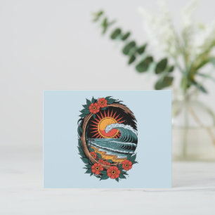 Floral Beach Lover Sunset Vacation Gift Retro Postcard
