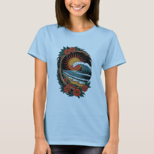 Floral Beach Lover Sunset Vacation Gift Retro T-Shirt