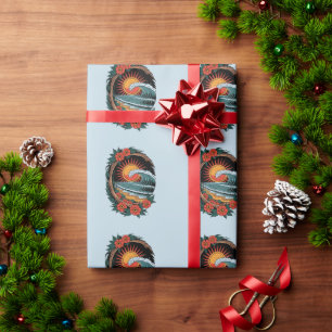 Floral Beach Lover Sunset Vacation Gift Retro Wrapping Paper
