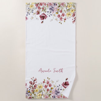 Floral Beach Towel Customized Name Flowers