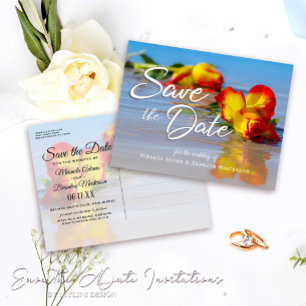 Floral Beach Wedding Save the Date Invitation Postcard