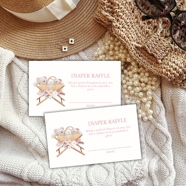 Floral Bear Bassinet Diaper Raffle Baby Shower Enclosure Card (Floral Bear Bassinet Diaper Raffle Baby Shower Enclosure Card)