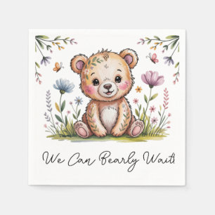 Floral Bear We Can Bearly Wait Baby Shower Napkin