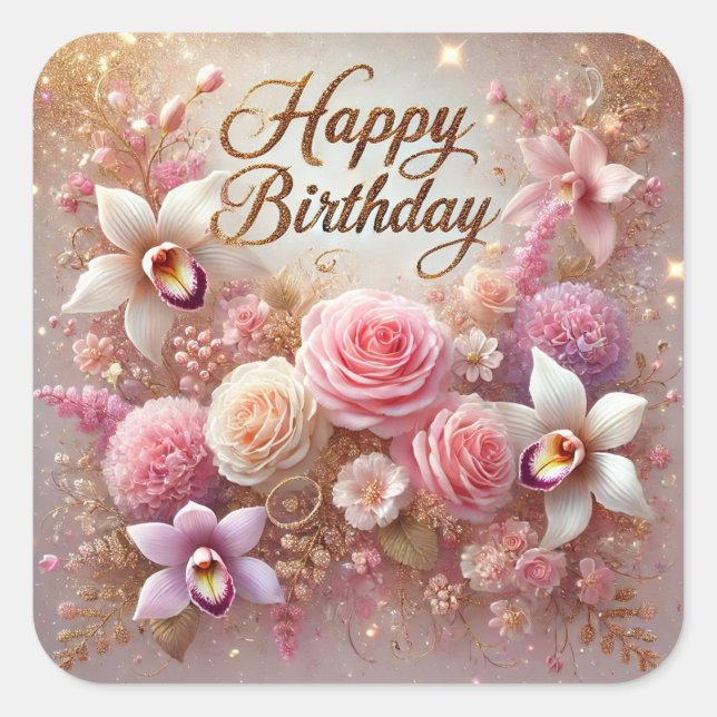 Floral beautiful birthday sticker (Front)