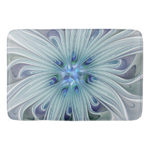Floral Beauty Abstract Modern Blue Pastel Flower Bath Mat