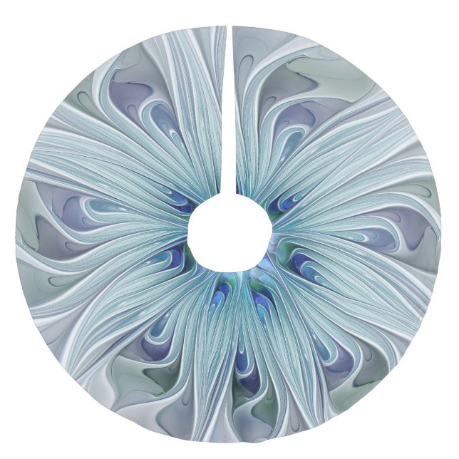 Floral Beauty Abstract Modern Blue Pastel Flower Brushed Polyester Tree Skirt (Front)