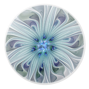 Floral Beauty Abstract Modern Blue Pastel Flower Ceramic Knob