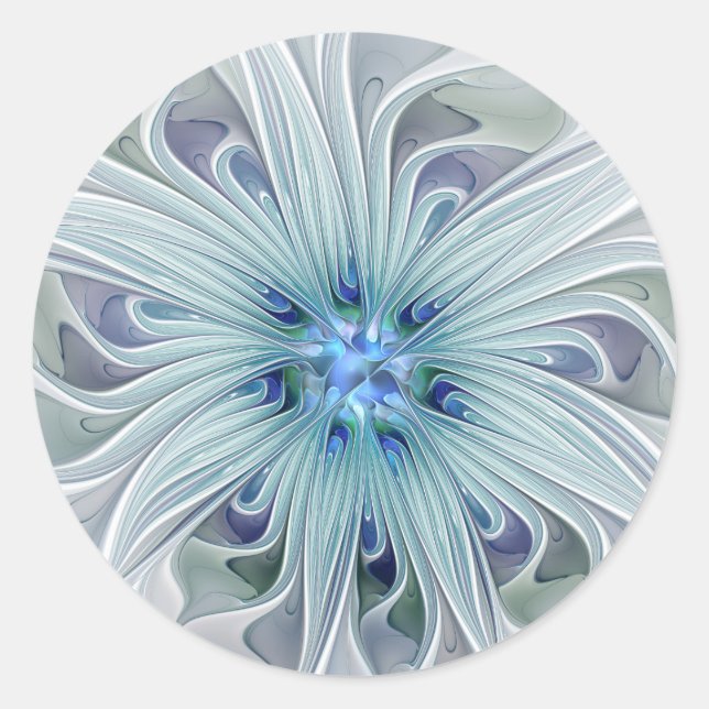 Floral Beauty Abstract Modern Blue Pastel Flower Classic Round Sticker (Front)