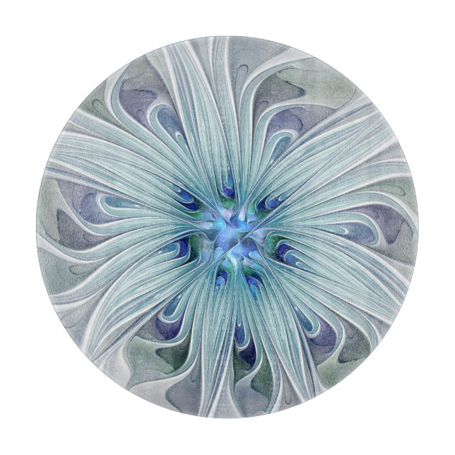 Floral Beauty Abstract Modern Blue Pastel Flower Cutting Board (Front)