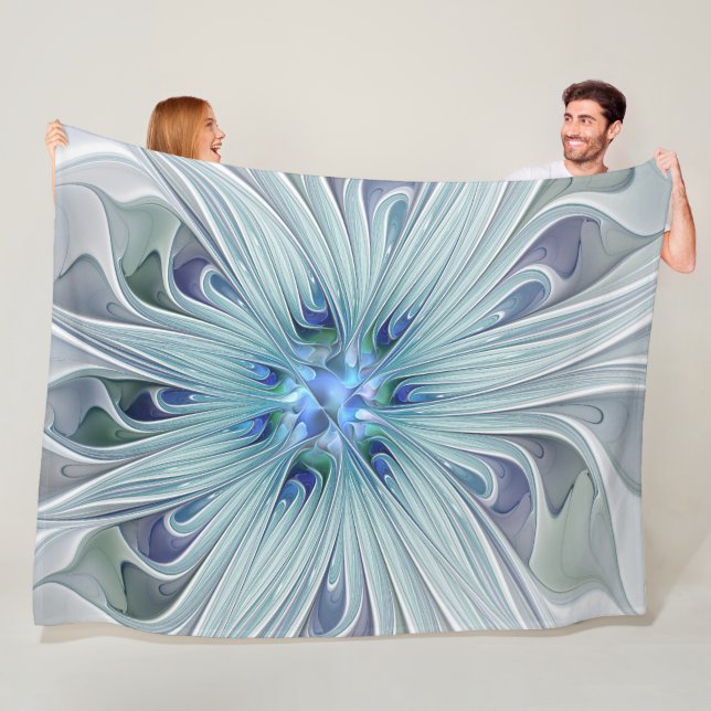Floral Beauty Abstract Modern Blue Pastel Flower Fleece Blanket (In Situ)