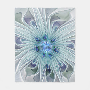 Floral Beauty Abstract Modern Blue Pastel Flower Fleece Blanket