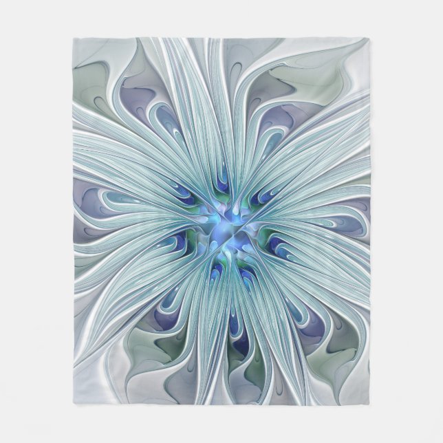 Floral Beauty Abstract Modern Blue Pastel Flower Fleece Blanket (Front)