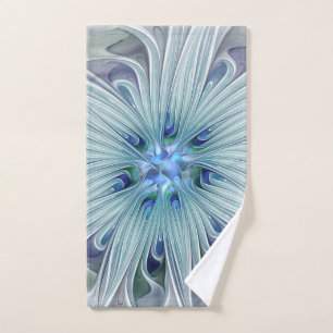 Floral Beauty Abstract Modern Blue Pastel Flower Hand Towel