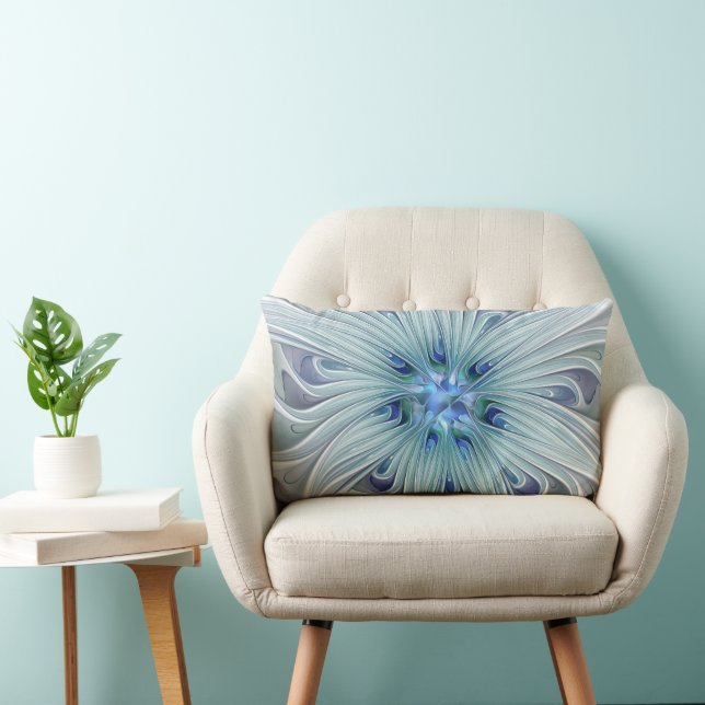 Floral Beauty Abstract Modern Blue Pastel Flower Lumbar Cushion (Chair)