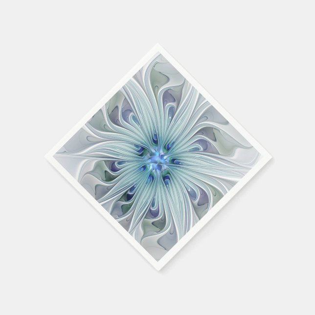 Floral Beauty Abstract Modern Blue Pastel Flower Napkin (Corner)