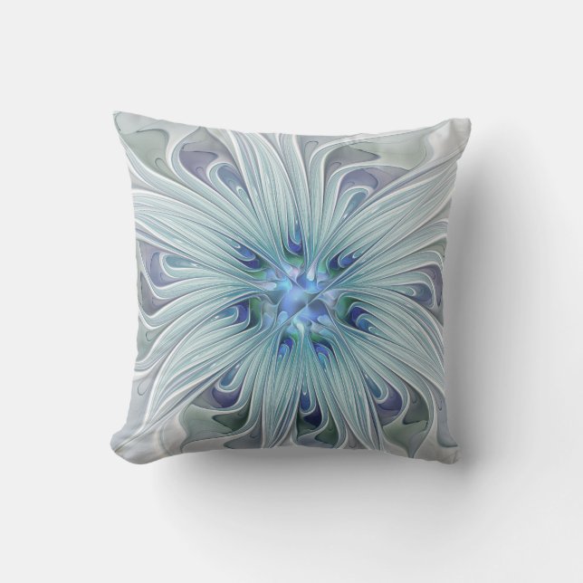Floral Beauty Abstract Modern Blue Pastel Flower Outdoor Cushion (Front)