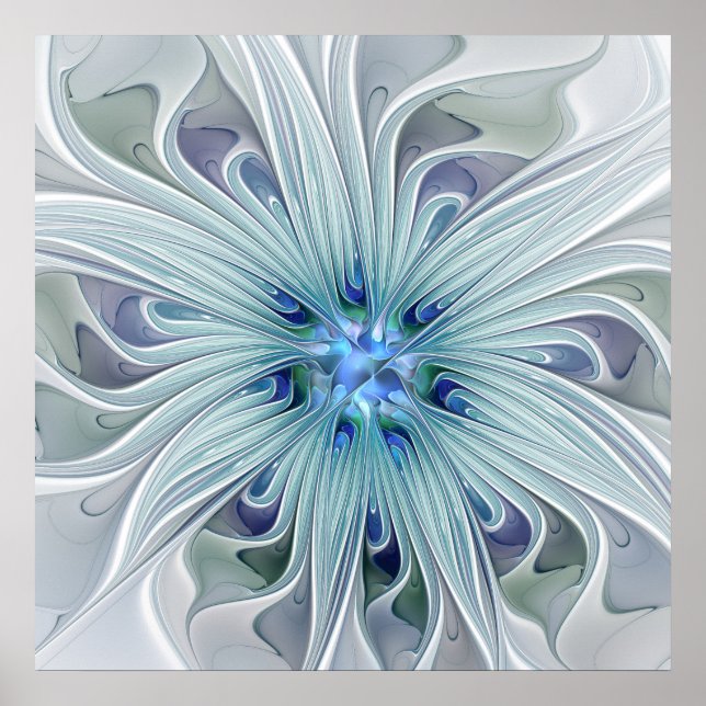 Floral Beauty Abstract Modern Blue Pastel Flower Poster (Front)