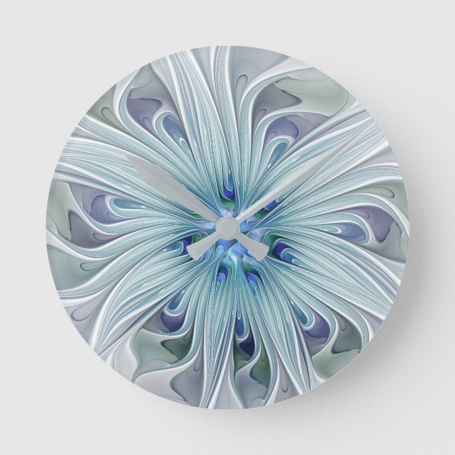Floral Beauty Abstract Modern Blue Pastel Flower Round Clock (Front)
