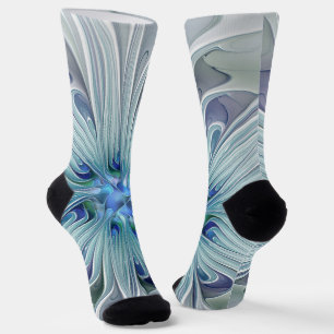 Floral Beauty Abstract Modern Blue Pastel Flower Socks