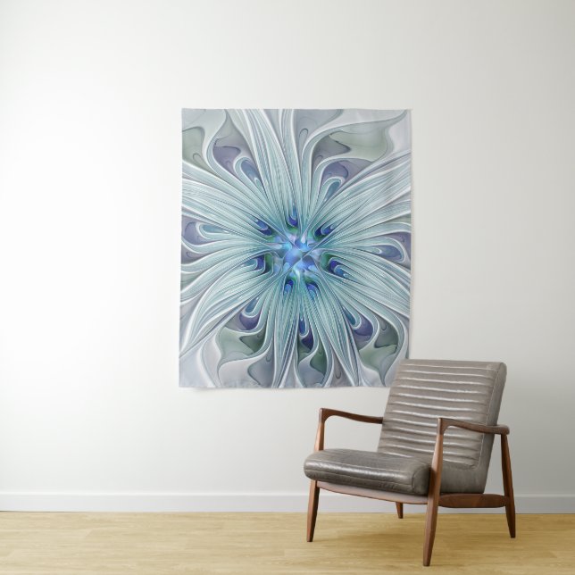 Floral Beauty Abstract Modern Blue Pastel Flower Tapestry (In Situ)