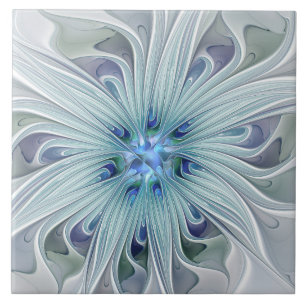 Floral Beauty Abstract Modern Blue Pastel Flower Tile