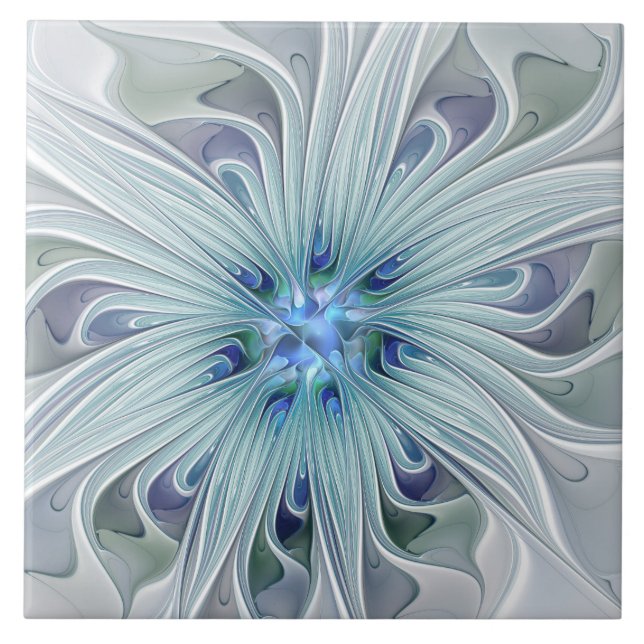 Floral Beauty Abstract Modern Blue Pastel Flower Tile (Front)