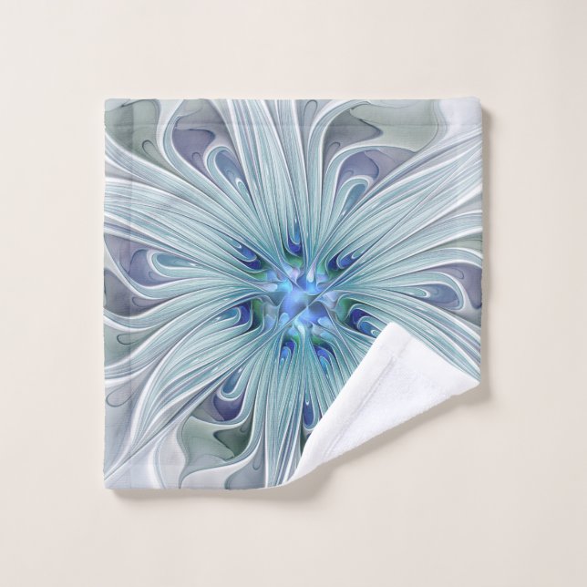 Floral Beauty Abstract Modern Blue Pastel Flower Wash Cloth (Wash Cloth)